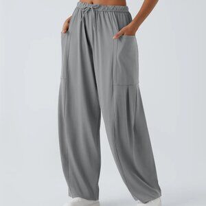 HALARA Women's Mid Rise Drawstring Gray Wide Leg Casual Pants - Size XL